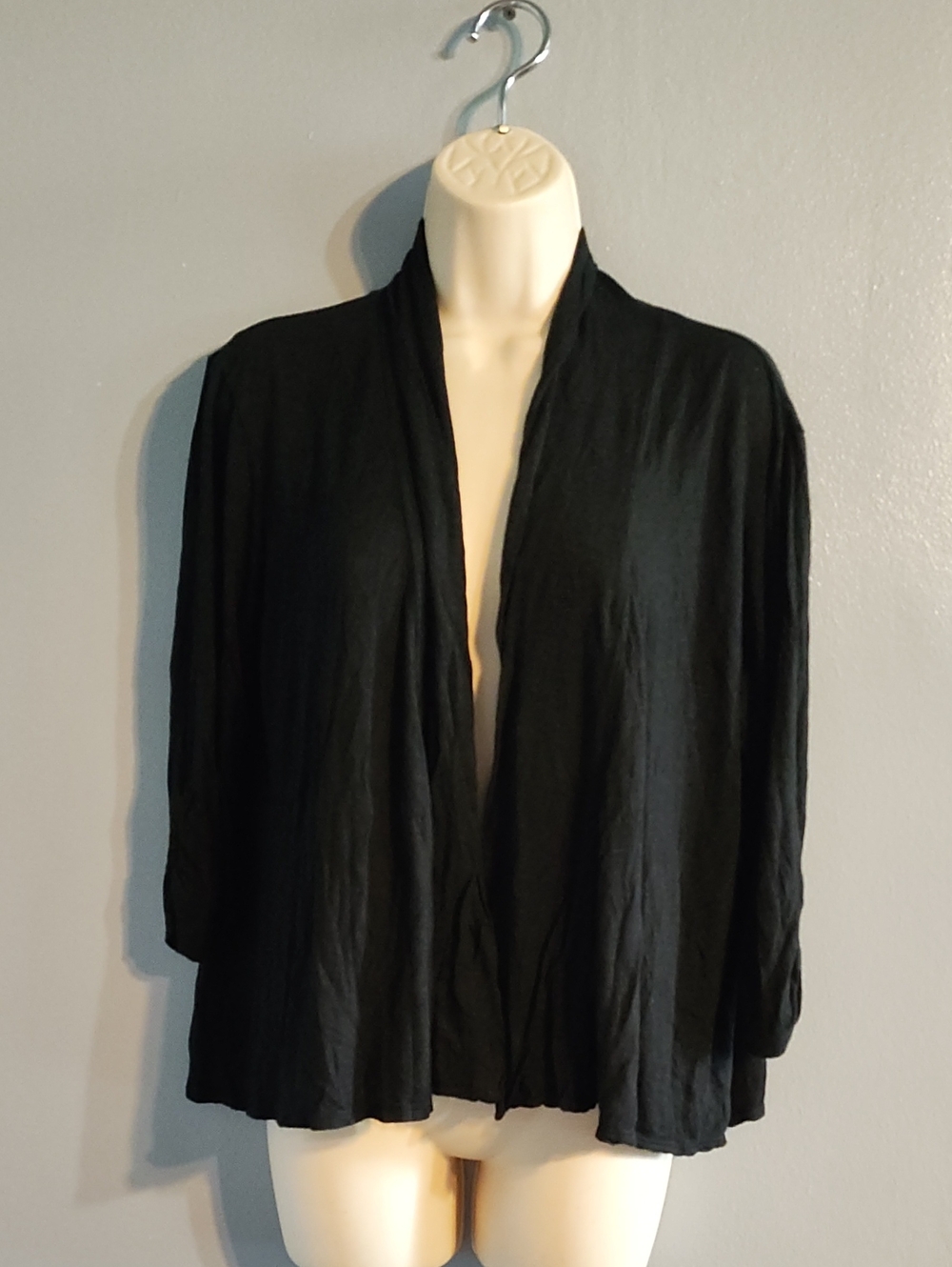 Ckw Crew Knit Wear Women's Black Open-Front Draped Cardigan